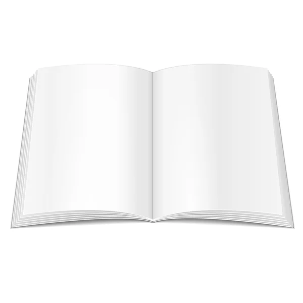 Revista Abierta en Blanco, Libro, Folleto, Folleto. Sobre fondo blanco aislado. Plantilla Mock Up listo para su diseño. Producto Embalaje Vector EPS10 — Vector de stock