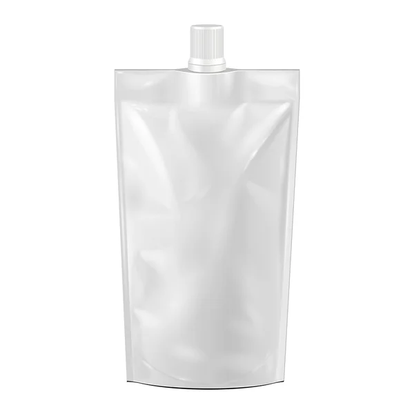 White Blank Doy-pack, Doypack Foil Food or Drink Bag Packaging with Spout Lid. Иллюстрация изолирована на белом фоне. Составьте шаблон Ready для вашего дизайна. Вектор упаковки продукта EPS10 — стоковый вектор