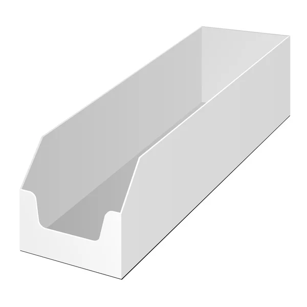 Produktu držák Box Pos Poi lepenkové prázdné prázdný zobrazí výrobky. Ilustrace izolované na bílém pozadí. Vysmívat se šablony připravené pro svůj Design. Vektorové Eps10 — Stockový vektor