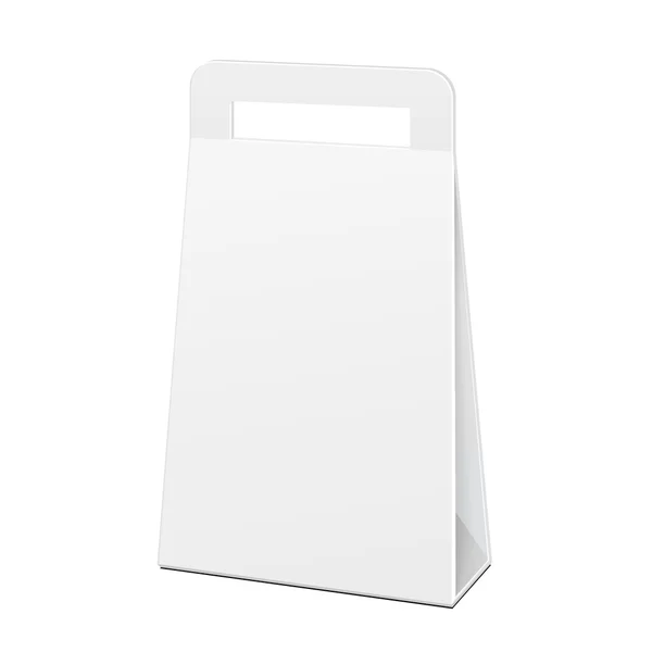 Λευκό χαρτόνι φέρει κουτί συσκευασίας τσάντα με λαβές για τα τρόφιμα, δώρο ή άλλα προϊόντα. Απεικόνιση Απομονωμένη. Ετοίμασε το πρότυπο έτοιμο για το σχέδιό σου. Διάνυσμα EPS10 — Διανυσματικό Αρχείο