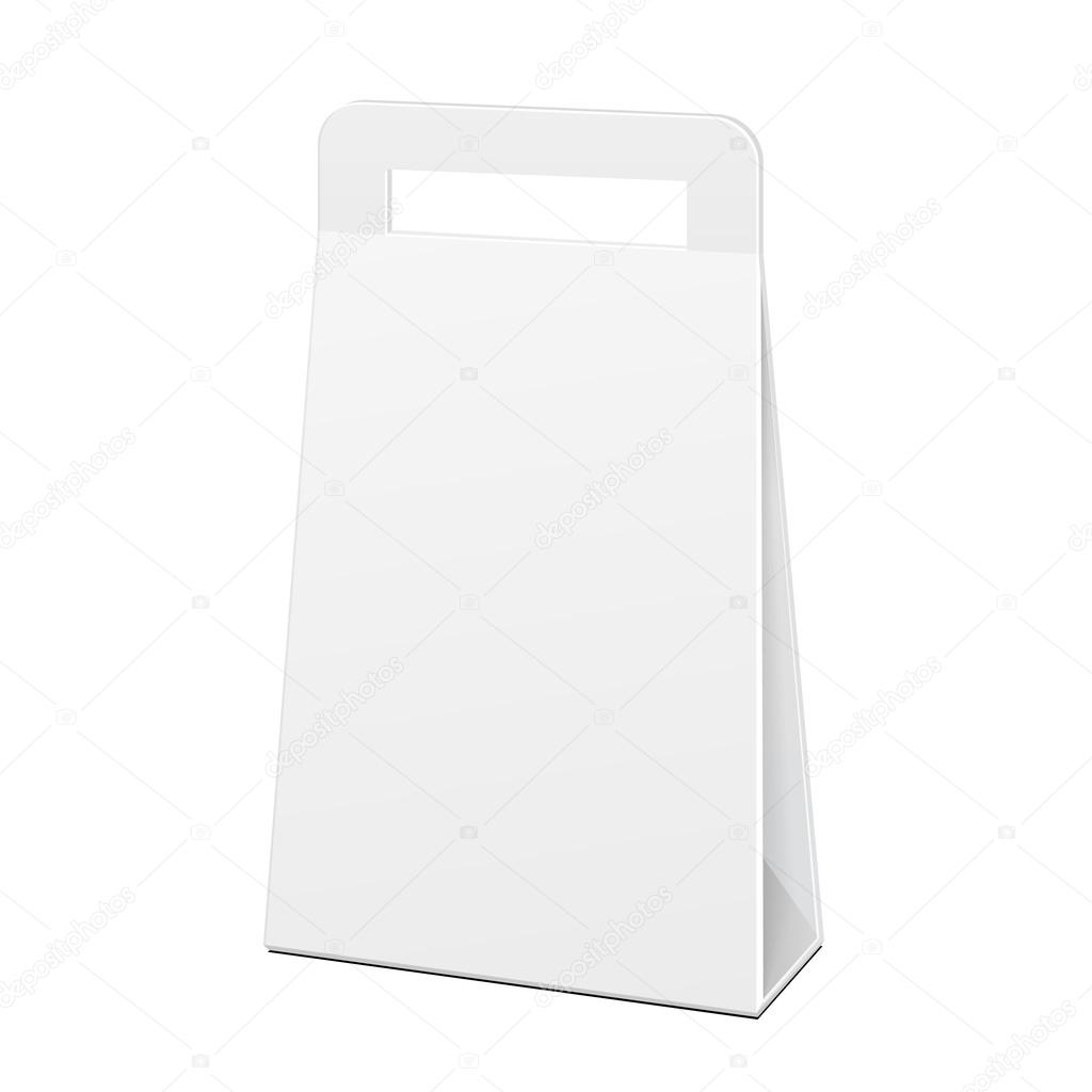 White Cardboard Carry Box Bag Packaging With Handles For Food, Gift Or Other Products