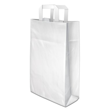 Tek Kullanımlık Kağıt Veya Plastik Alışveriş Çantası Kolları Paketi Grayscale Beyaz. Beyaz Arka Plan Üzerine İzole İllüstrasyon. Tasarımınız için şablonu hazır şekilde tarar. Ürün Paketleme VektörÜ Eps10