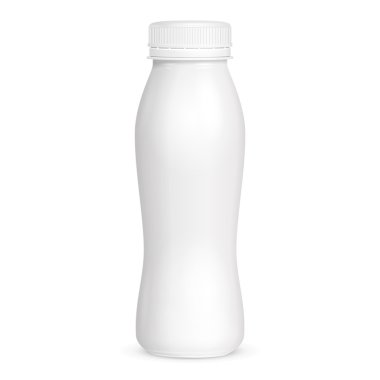 Beyaz yoğurt süt plastik şişe. İllüstrasyon izole beyaz arka plan üzerinde. Şablon hazır tasarımınız için alay. Vektör Eps10
