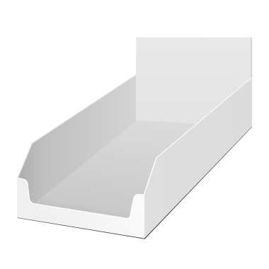 Ürün sahibi kutusunda Pos POI karton boş boş ürünleri görüntüler. İllüstrasyon izole beyaz arka plan üzerinde. Şablon hazır tasarımınız için alay. Vektör Eps10