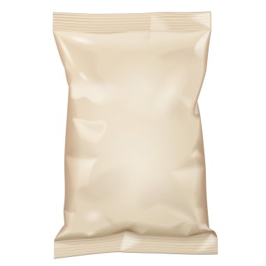 Kahverengi boş folyo gıda Snack poşet çanta kahve, tuz, şeker, biber, baharat, poşet, tatlılar, ambalaj cips, kurabiye. İllüstrasyon izole. Şablon hazır tasarımınız için alay. Vektör Eps10