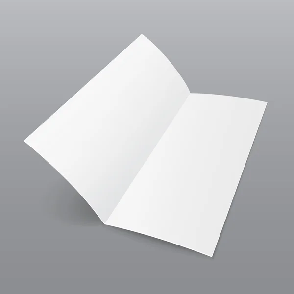 Folleto de papel plegado en blanco con sombras. Sobre fondo gris aislado. Plantilla Mock Up listo para su diseño. Vector EPS10 — Vector de stock