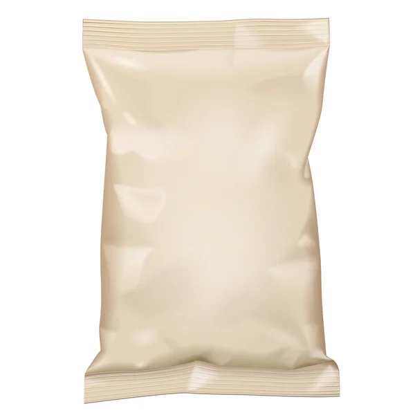 Kahverengi boş folyo gıda Snack poşet çanta kahve, tuz, şeker, biber, baharat, poşet, tatlılar, ambalaj cips, kurabiye. İllüstrasyon izole. Şablon hazır tasarımınız için alay. Vektör Eps10