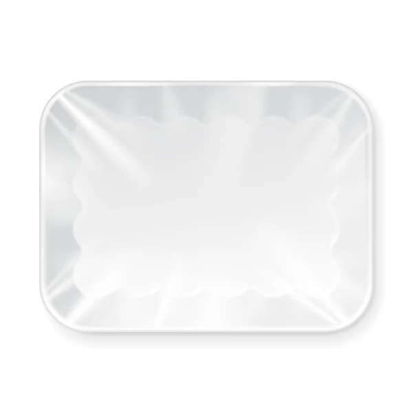 White Empty Blank Styrofoam Plastic Food Tray Container. Illustration Isolated On White Background. Mock Up Template Ready For Your Design. Vector EPS10 — Stock Vector