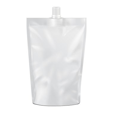 Beyaz Doy-pack, Doypack folyo gıda boşluk veya çanta ambalaj emzik kapak ile iç. İllüstrasyon izole beyaz arka plan üzerinde. Şablon hazır tasarımınız için alay. Ürün Ambalaj vektör Eps10