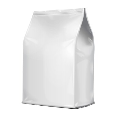 Boş folyo yiyecek ya da içecek Doypack çanta ambalaj beyaz. İllüstrasyon izole beyaz arka plan üzerinde. Şablon hazır tasarımınız için alay. Vektör Eps10