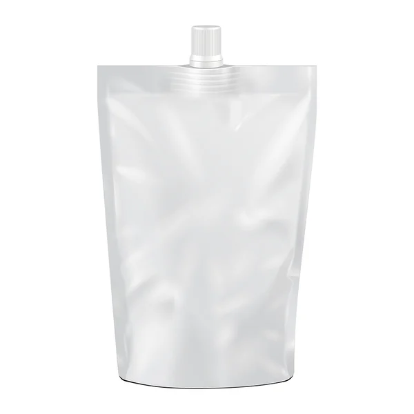 White Blank Doy-pack, Doypack Foil Food or Drink Bag Packaging with Spout Lid. Иллюстрация изолирована на белом фоне. Составьте шаблон Ready для вашего дизайна. Вектор упаковки продукта EPS10 — стоковый вектор