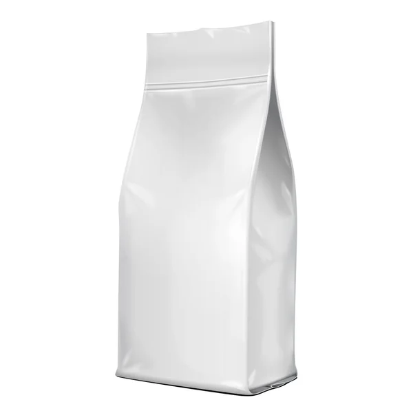 Foil Paper Food Bag Package Of Coffee, Salt, Sugar, Pepper, Spices Or Flour, Folded, Grayscale. On White Background Isolated. Mock Up Template Ready For Your Design. Product Packing Vector EPS10 — Διανυσματικό Αρχείο