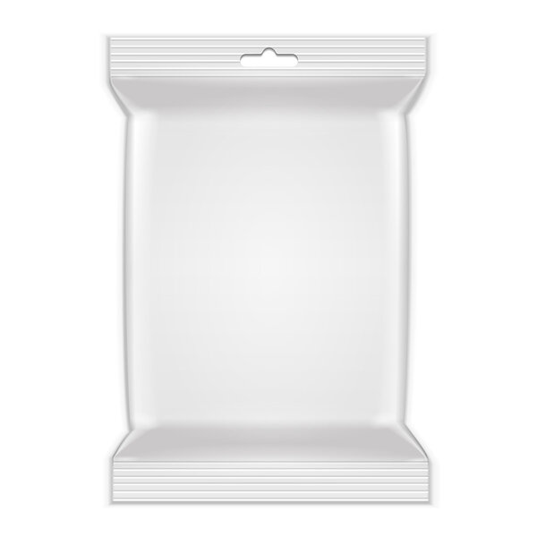 White Blank Foil Food Snack Sachet Bag Packaging For Coffee, Salt, Sugar, Pepper, Spices, Sachet, Sweets, Chips, Cookies. Illustration Isolated. Mock Up Template Ready For Your Design. Vector EPS10