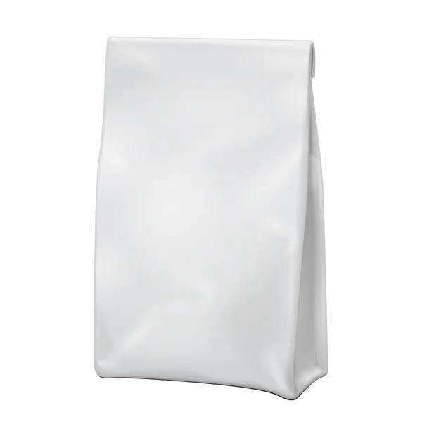 Imballaggio bianco della borsa del Doypack del cibo o della bevanda della stagnola bianca. Illustrazione isolata su sfondo bianco. Falsificare il modello pronto per il vostro disegno. Vettore EPS10 — Vettoriale Stock