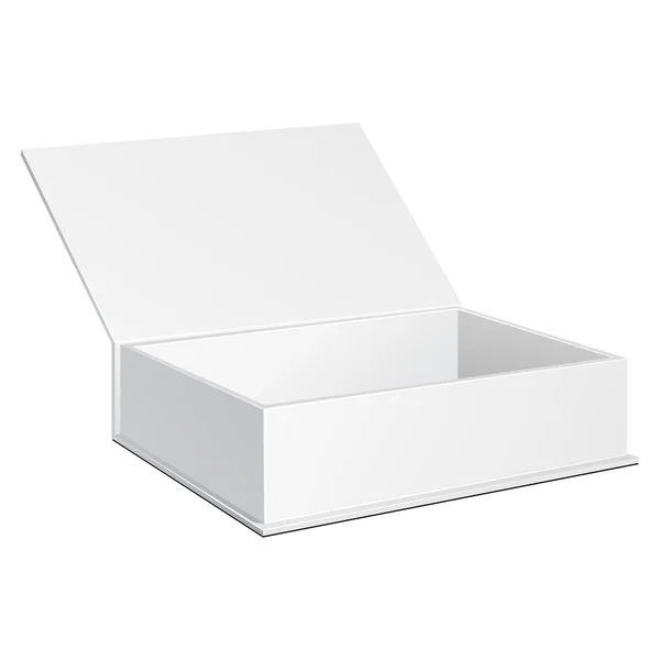 Caja de paquete de cartón blanco abierto. Dulces de regalo. Sobre fondo blanco aislado. Plantilla Mock Up listo para su diseño. Producto Embalaje Vector EPS10 — Vector de stock