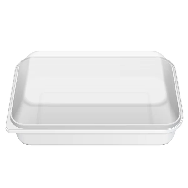 White Empty Blank Styropone Plastic Food Tray Box, Озил. Иллюстрация изолирована на белом фоне. Составьте шаблон Ready для вашего дизайна. Вектор S10 — стоковый вектор