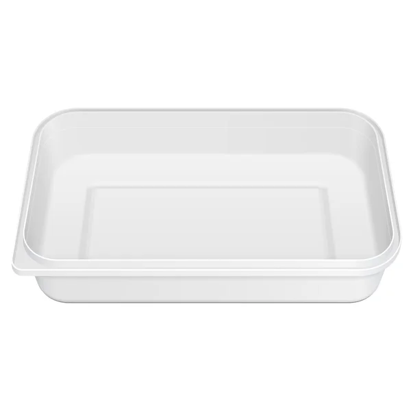 Witte Lege Blanco Styrofoam Plastic Food Tray Container Box geopend, Dekking. Afbeelding Geïsoleerd op witte achtergrond. Mock up sjabloon klaar voor uw ontwerp. Vector EPS10 — Stockvector