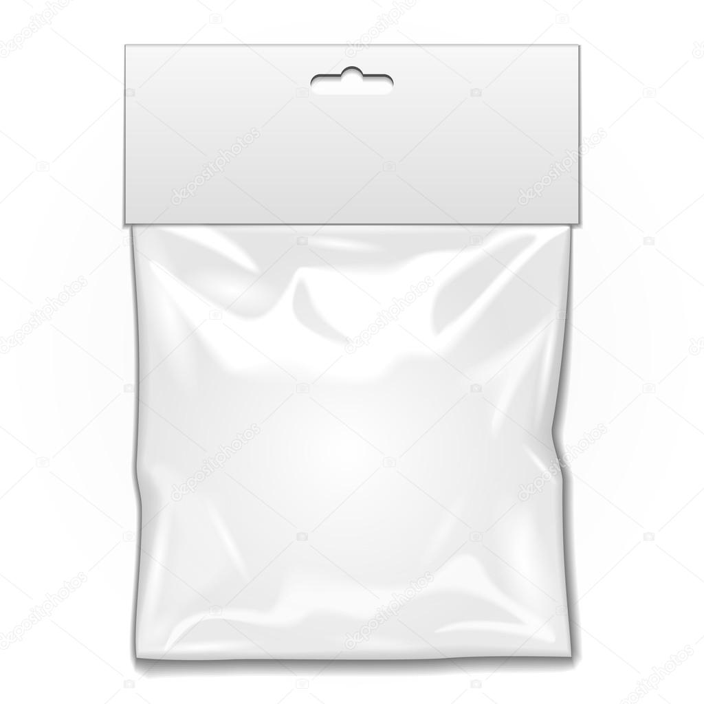 Empty Clear Plastic Pouch Bag With White Blank Paper Label Top And