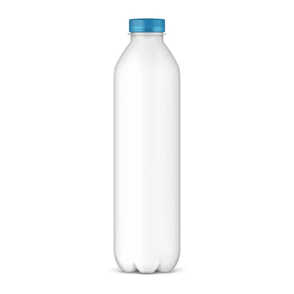 Bouteille Mockup en plastique propre pleine, remplie de capuchon bleu. Boisson gazeuse. Disposable. Modèle maquillé. Illustration isolée sur fond blanc. Prêt pour votre design. Emballage du produit. Vecteur EPS10 — Image vectorielle