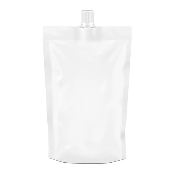 White Blank Doy-pack, Doypack Foil Food or Drink Bag Packaging with Spout Lid Ілюстровано на білому тлі. Приготуйся до свого задуму. Збирає продукти. Вектор EPS10 — стоковий вектор