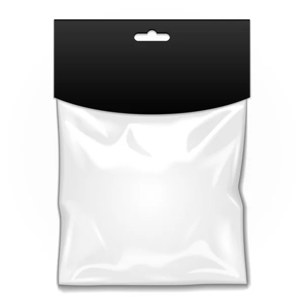 White Black Blank Plastic Pocket Bag With Shadow. Transparent. With Hang Slot. Illustration Isolated On White Background. Mock Up Template Ready For Your Design. Vector EPS10 — Stock Vector