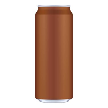 Mockup Brown Çikolata Metal Alüminyum İçecek Kutusu 500ml. Şablon tasarımınız için hazır. Beyaz arka planda izole edilmiş bir resim. Ürün paketleme. Vektör EPS10