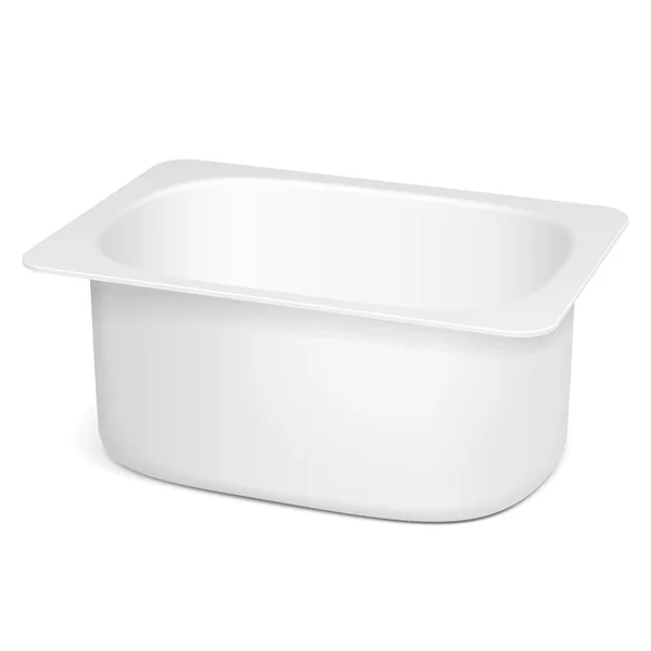 Mockup Witte Open Cup Tub Food Plastic Container voor dessert, yoghurt, ijs, zure room of snack. Afbeelding Geïsoleerd op witte achtergrond. Mock up sjabloon klaar voor uw ontwerp. Vector EPS10 — Stockvector