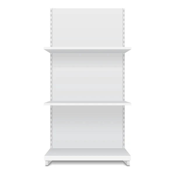 White Blank Empty Showcase Display With Retail Shelves. Front View 3D. Illustration Isolated On White Background. Mock Up Template Ready For Your Design. Product Packing Vector EPS10 — Stock Vector