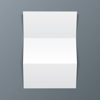 Boş Dörtlü Katlanmış Kağıt Broşür, Flyer, Broadsheet, Flier, Folicle, Gölgeli Yaprak A4. Gri Arka plan izole edildi. Tasarımınız için şablonu hazırlayın. Vektör EPS10