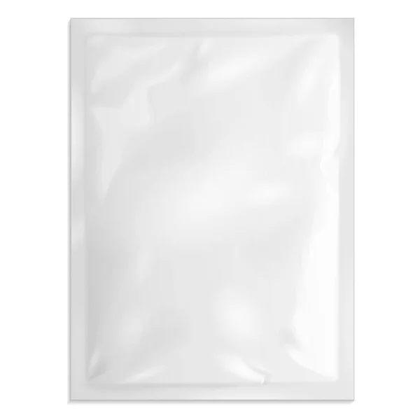 Mockup Blank Retort Foil Pouch Medicina per l'imballaggio Farmaci o caffè, sale, zucchero, bustina, dolci o preservativo. Illustrazione isolata su sfondo bianco. Modello di prodotto finto. — Vettoriale Stock
