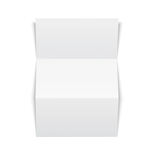 Folleto de papel plegable en blanco de cuatro pliegues, folleto, hoja ancha, volante, folículo, hoja A4 con sombras. Ilustración sobre fondo blanco aislado. Plantilla Mock Up listo para su diseño. Vector EPS10 — Vector de stock