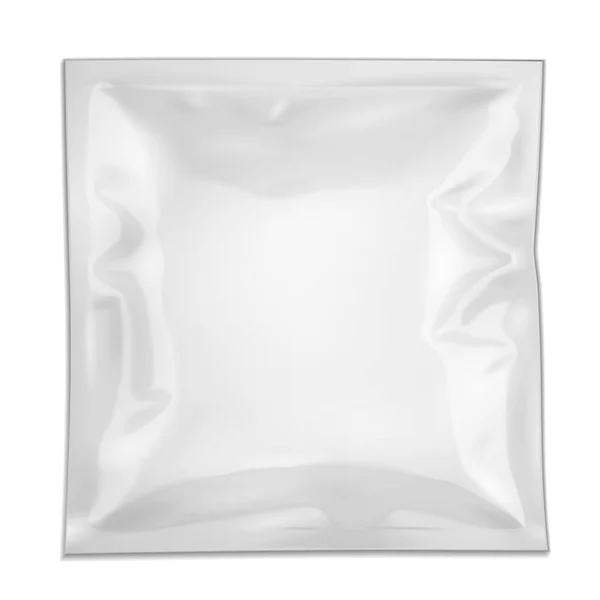 Mockup Blank Retort Foil Pouch Συσκευασία φάρμακα ή καφέ, αλάτι, ζάχαρη, φακελάκι, γλυκά ή Condom. Εικονογράφηση απομονωμένη σε λευκό φόντο. Προσομοίωση προτύπου προϊόντος. — Διανυσματικό Αρχείο