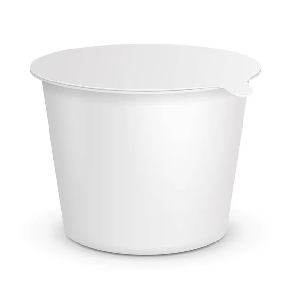 Mockup Closed Cup Tub Food Plastic Container For Dessert, Yogurt, Ice Cream, Sour cream Or Snack. 백지에 고립되어 있음을 설명하라. 당신의 디자인을 위해 준비 된 템플릿을 만들라. 분사기 EPS10 — 스톡 벡터