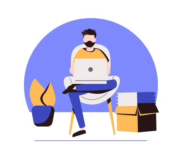 Young Business Man Programmer Creative Outsourced Employee Setting Chair Working — 스톡 벡터