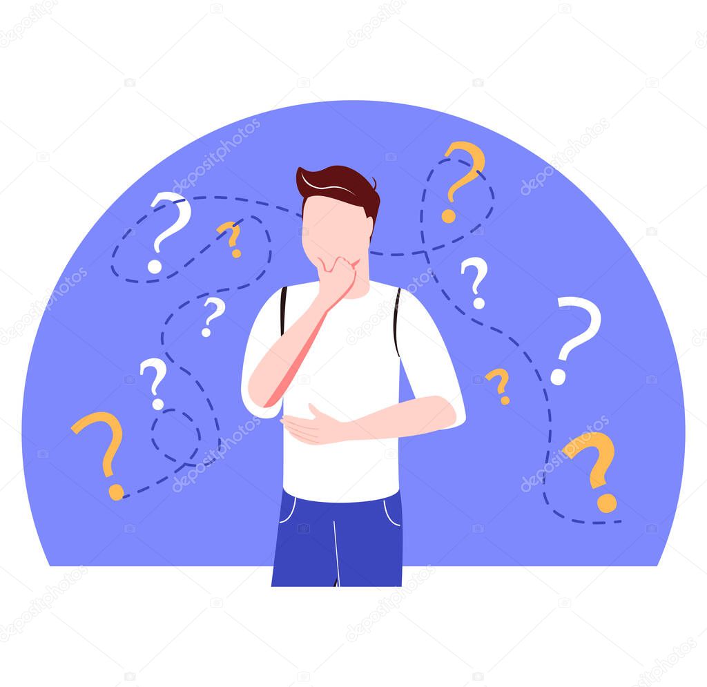 Business decision making doubt about options confusion tiny person concept. Choice about company work strategy vector illustration. Decide right solution directions for questions dilemma situations.