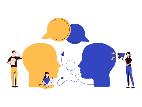 Illustration Vectorielle Communication Sociale Deux Grandes Têtes Partagent Leurs Pensées — Image vectorielle