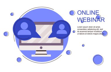 Webinar konsepti, çevrimiçi kurs, uzak eğitim, video konferansı, internet grup konferansı, eğitim testi, evden çalışma, kolay iletişim, vektör çizgisi simgesi