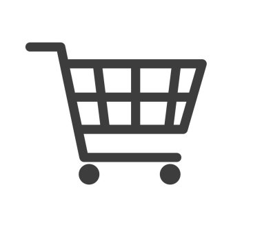 Alışveriş arabası ikonu, düz tasarım. Beyaz arkaplanda izole