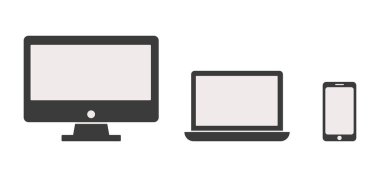 Masaüstü bilgisayarı, dizüstü bilgisayarı tableti ve Akıllı Telefon simgeleri vektörü koleksiyonu 
