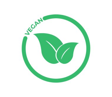 Vegan vektör simgesi. Organik, biyolojik, ekolojik sembol. Vejetaryen, et yok, laktozsuz, sağlıklı, taze ve şiddet içermeyen yiyecekler. Yuvarlak