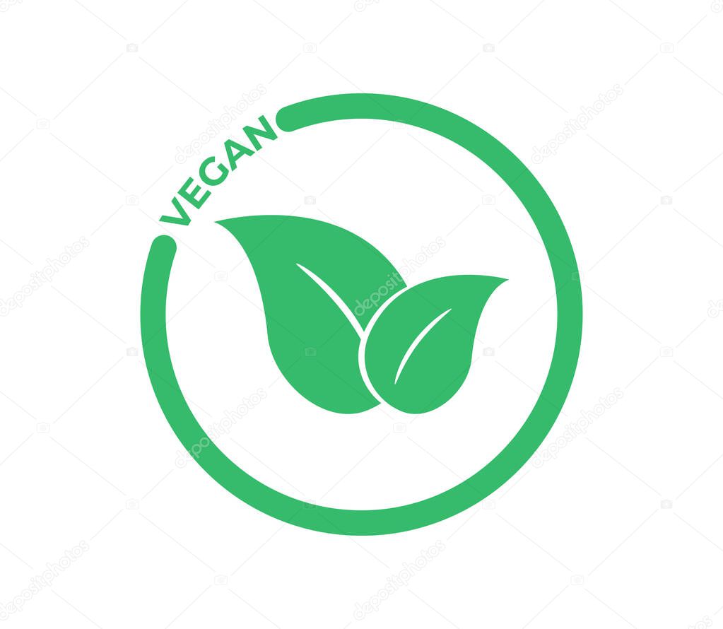 Vegan vector icon. Organic, bio, eco symbol. Vegan, no meat, lactose free, healthy, fresh and nonviolent food. Round