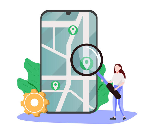 Веб-разработка и вектор концепции. Одностраничное приложение, мобильное приложение для отслеживания, веб-страница, веб-сайт, чат-приложение, gps-отслеживание и метафора.