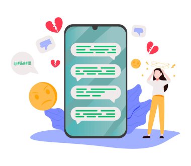 Çevrimiçi gizlilik ihlali, internet tacizi sorunu, görev gecikmesi ve tembellik simgeleri. Doping, siber zorbalık, erteleme metaforları. Vektör izole kavram metaforları