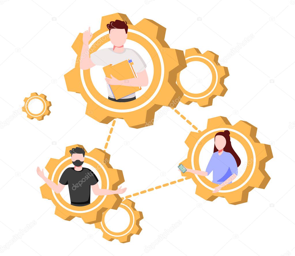 Social engagement metaphors. Participation in society, community involvement, social group. Participation of women. Norms of behaviour abstract concept vector illustration.