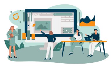 İşletme finansmanı yatırım konsepti için düz vektör tasarımı istatistiksel ve veri analizi.