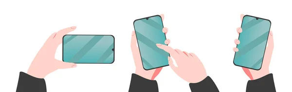 Męskie Trzymanie Smartfona Pusty Ekran Makieta Telefonu Aplikacja Ekranie Dotykowym — Wektor stockowy