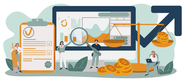 Концепция бенчмаркинга установлена. Идея развития и совершенствования бизнеса. Сравните качество с конкурентами. Изолированная плоская векторная иллюстрация