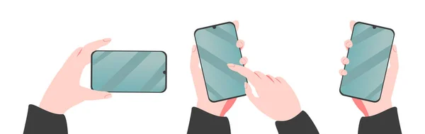 Mannelijke handheld smartphone, leeg scherm, telefoon mockup, toepassing op touch screen apparaat. Vectorillustratie — Stockvector