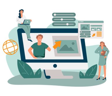 Kişisel marka üzerinde çalışan pazarlama ekibi, şirket kimliği, reklam profili veya kadın web sitesi oluşturma