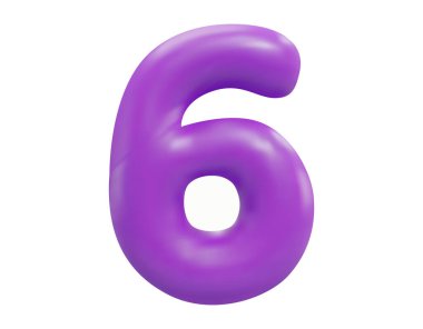 6 numaralı Mor Plastik Balon, Beyaz Arkaplan 'da izole edildi. 3B Biçim Vektör İllüstrasyonu